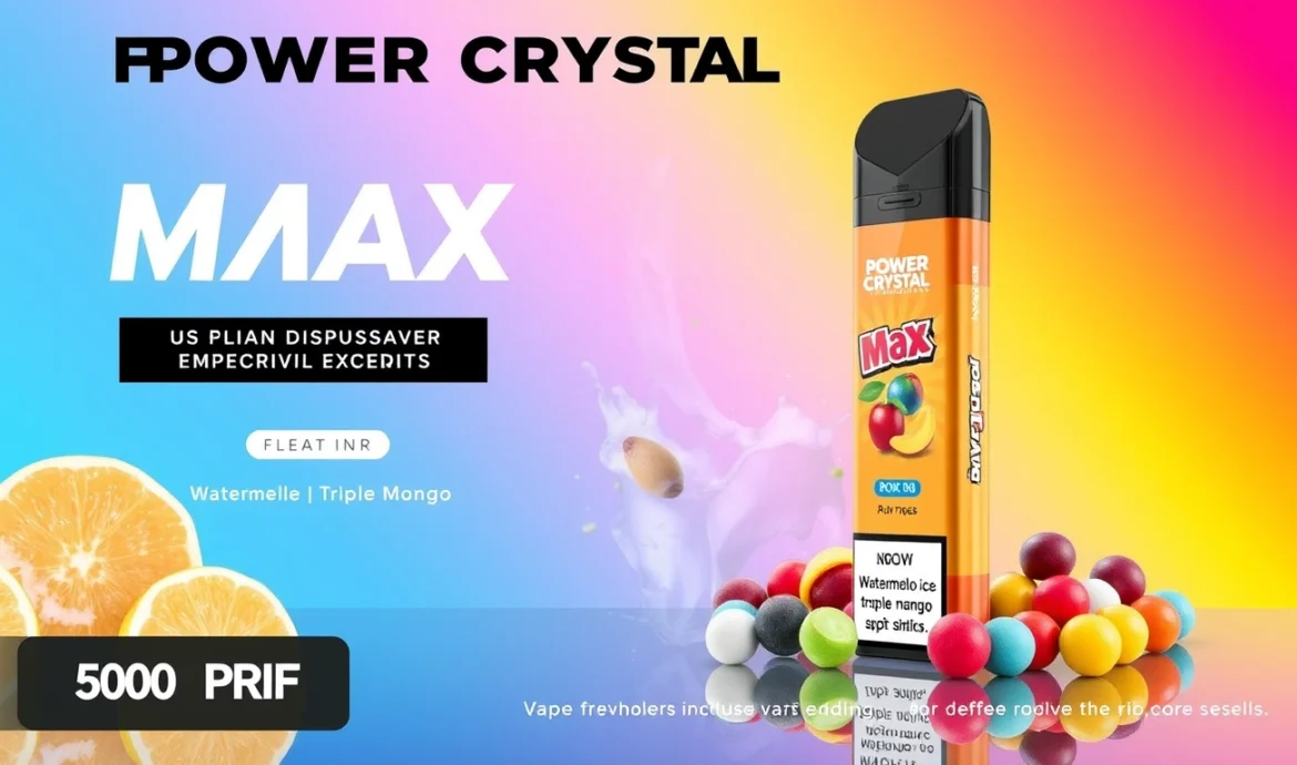 Power Crystal Max 6000 Puffs Disposable Vape in various flavors including Watermelon Ice and Triple Mango